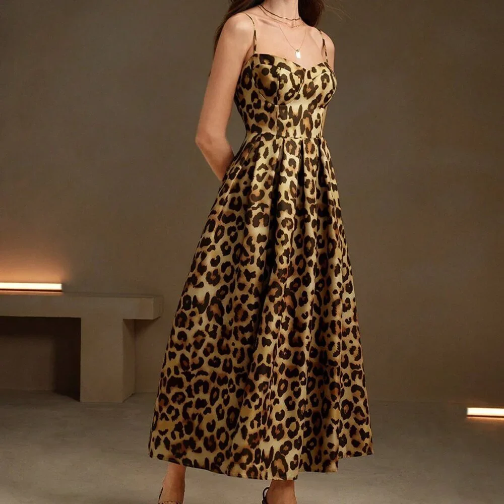 Multicolor Elegant Women's Leopard Print Dress - Picture 3 of 7